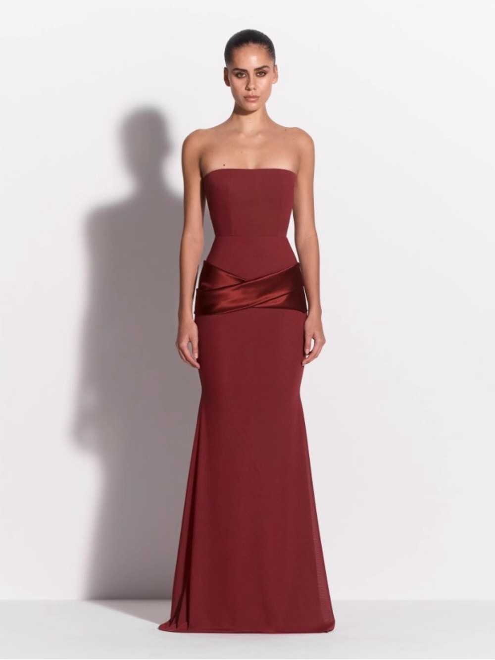Alex Perry Burgundy Stretch Mesh Strapless Mermaid Maxi Gown UK10/US6 NWOT